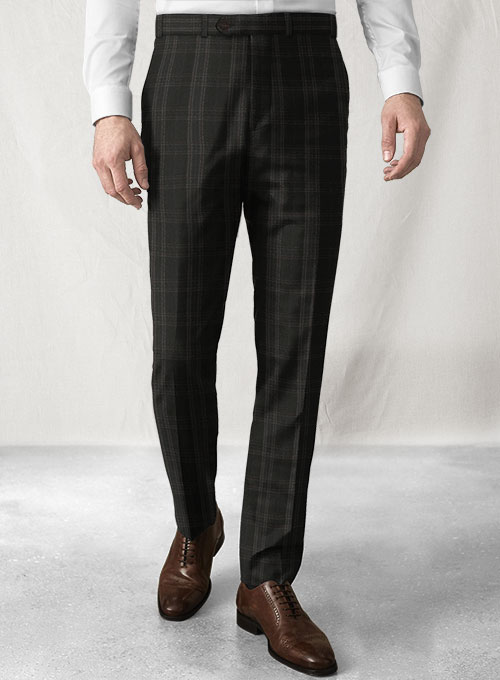 Reda Brown Black Checks Wool Pants