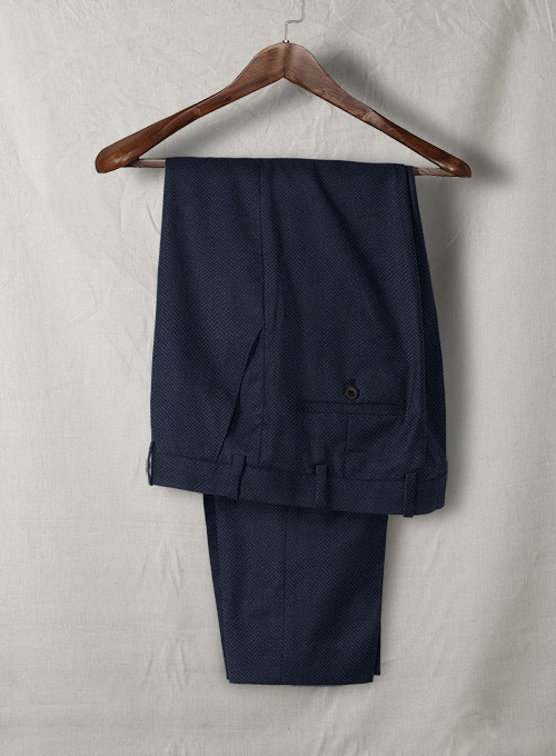 Reda Dark Blue Herringbone Tweed Pants