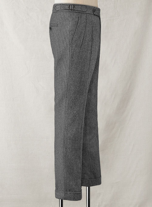 Vintage Herringbone Gray Tweed Highland Trousers - Click Image to Close