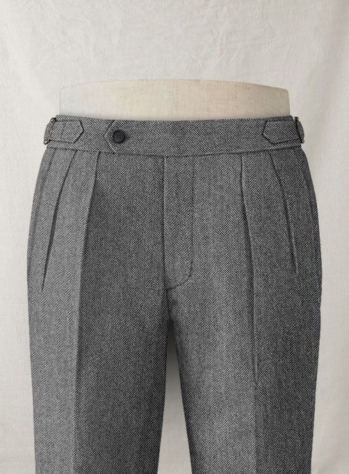 Vintage Herringbone Gray Tweed Highland Trousers - Click Image to Close