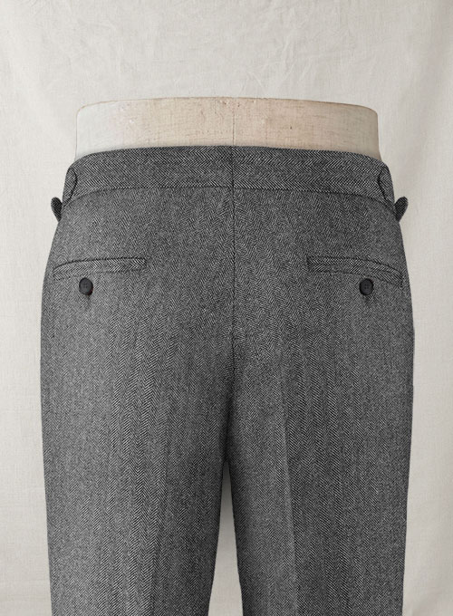 Vintage Herringbone Gray Tweed Highland Trousers - Click Image to Close