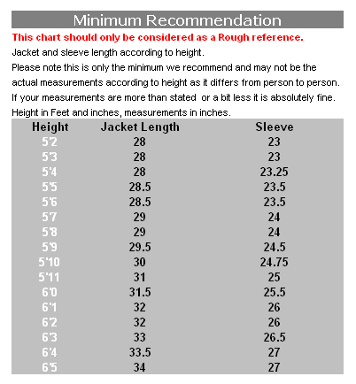 Suit Length Size Chart