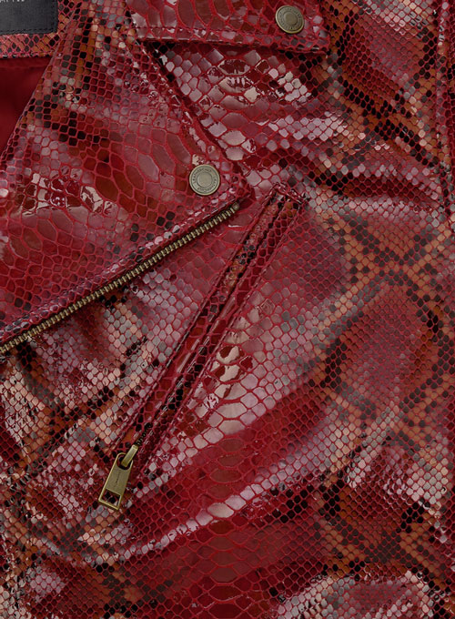 Bold Red Python Pure Leather Biker Jacket #2