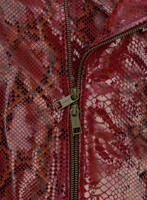 Bold Red Python Pure Leather Biker Jacket #2