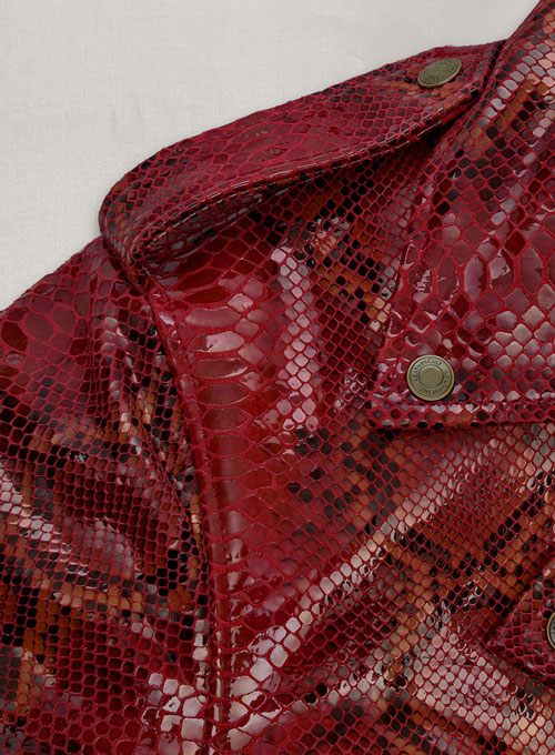 Bold Red Python Pure Leather Biker Jacket #2