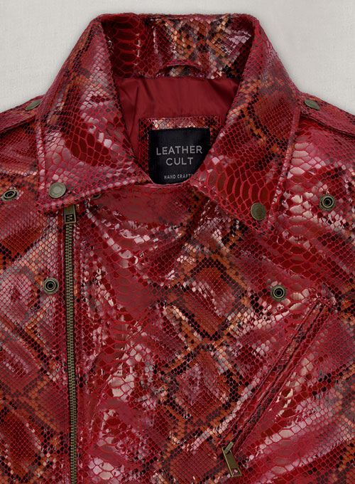 Bold Red Python Pure Leather Biker Jacket #2