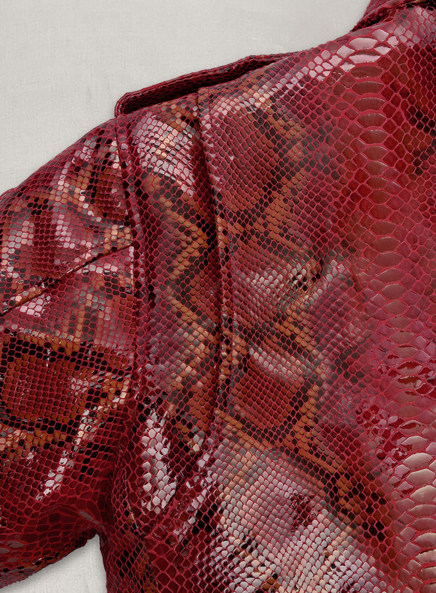 Bold Red Python Pure Leather Biker Jacket #2