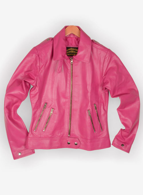 hot pink faux leather jacket