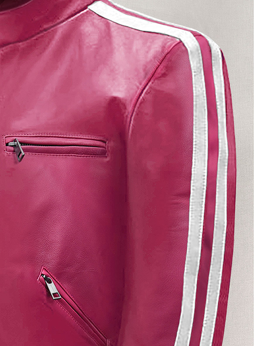 Bright Pink Leather Jacket Sportsman Stripe