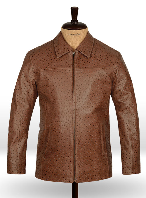 Brown Ostrich Leather Hipster Jacket #2