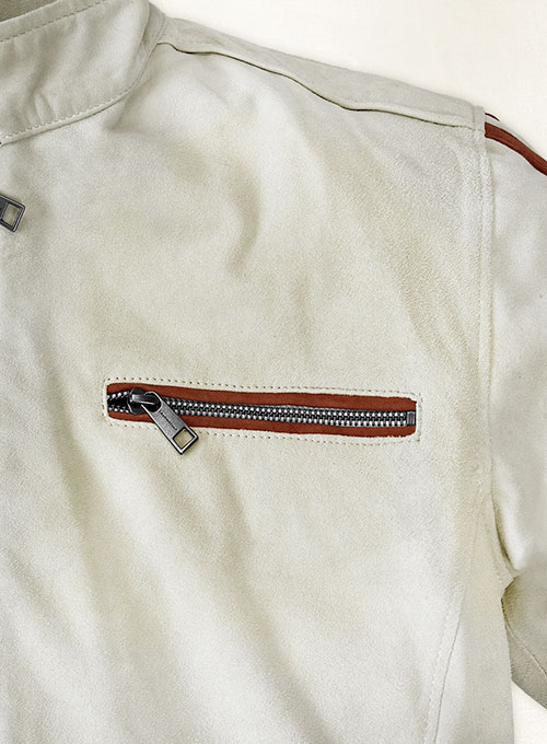 Burnt Red Suede Stripe Leather Jacket #100