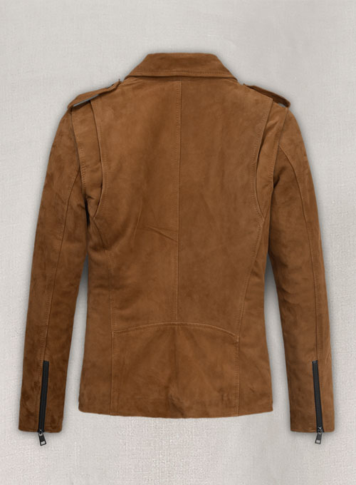 Caramel Brown Suede Pure Leather Biker Jacket #2