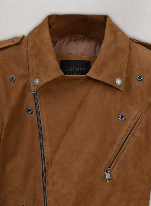 Caramel Brown Suede Pure Leather Biker Jacket #2