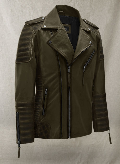 Charles Burnt Olive Leather Jacket - Click Image to Close