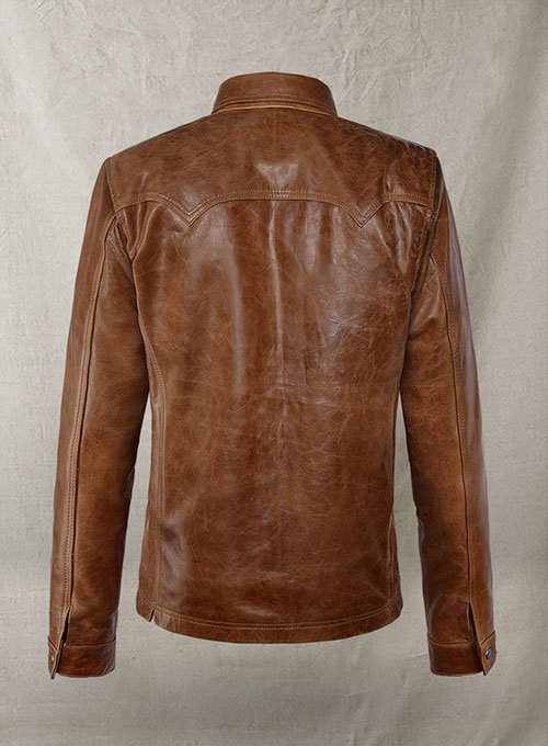 Cognac V Tab Leather Shirt Jacket