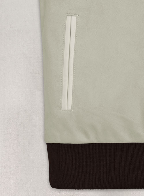 Cream Beige Suede Varsity Noir Leather Jacket