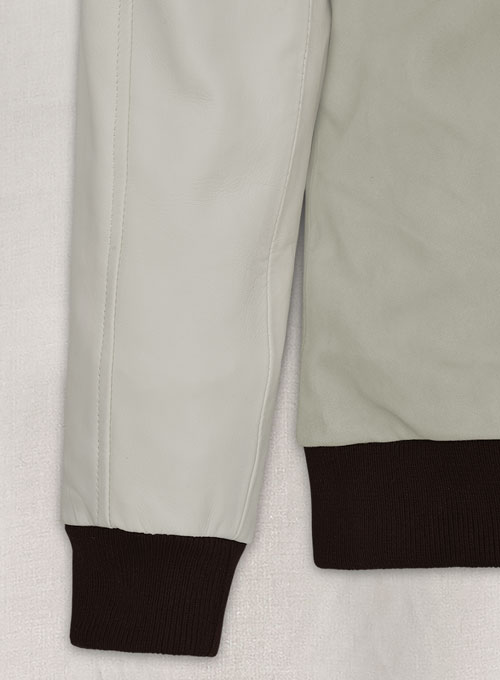 Cream Beige Suede Varsity Noir Leather Jacket