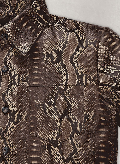 Dark Brown Python Classic Leather Shirt