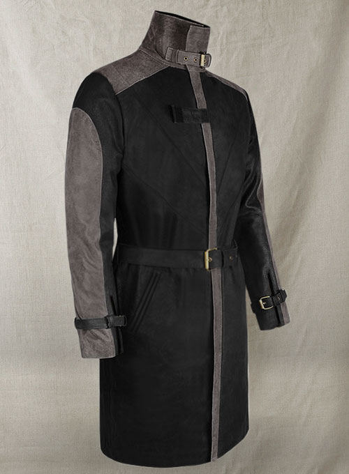 Distressed Black Aiden Pearce Watch Dog Leather Trench Coat