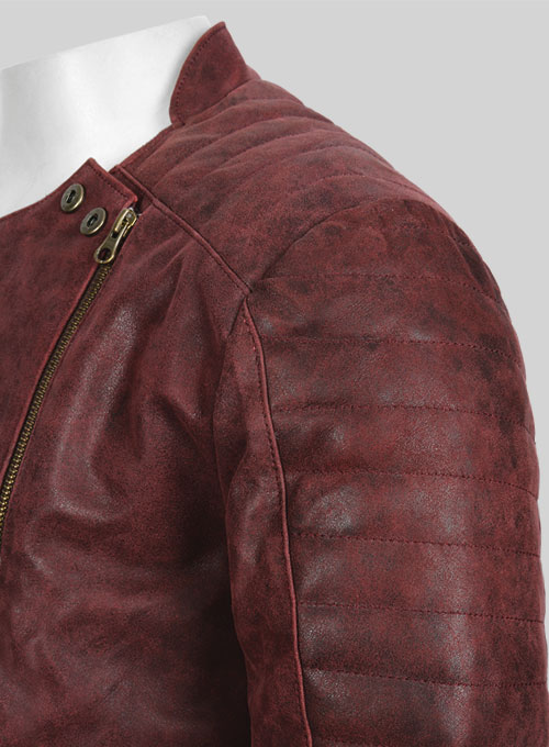 Dark Vintage Red Leather Jacket # 645