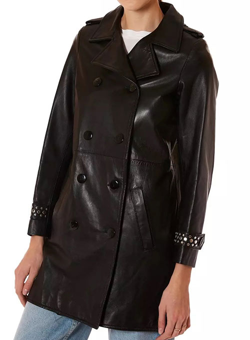 Gabrie Double Breasted Leather Trench Coat Gabrie Double Breasted Leather Trench Coat