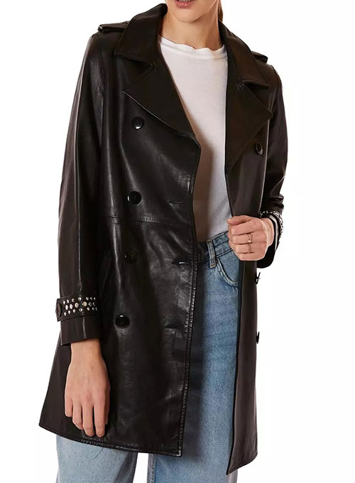 Gabrie Double Breasted Leather Trench Coat Gabrie Double Breasted Leather Trench Coat