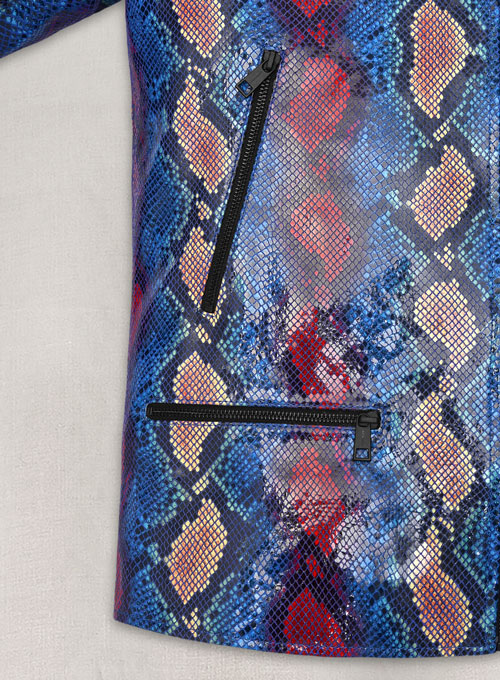 Glinting Bold Blue Python Leather Jacket