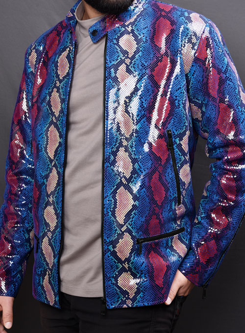 Glinting Bold Blue Python Leather Jacket