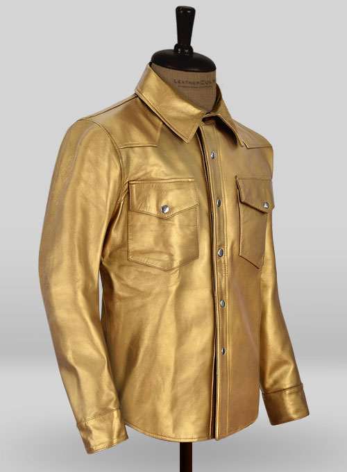 Golden Leather Shirt Jacket - #1S