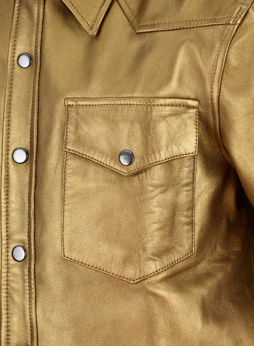 Golden Leather Shirt Jacket - #1S