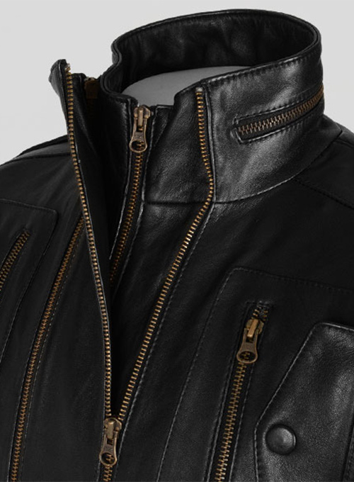 Thick Black Leather Jacket # 641