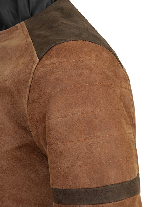 Light Vintage Tan Hide Leather Fighter T-Shirt Jacket - Click Image to Close