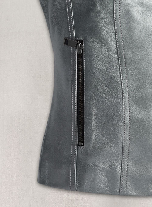 Metallic Lurex Gray Leather Jacket # 265