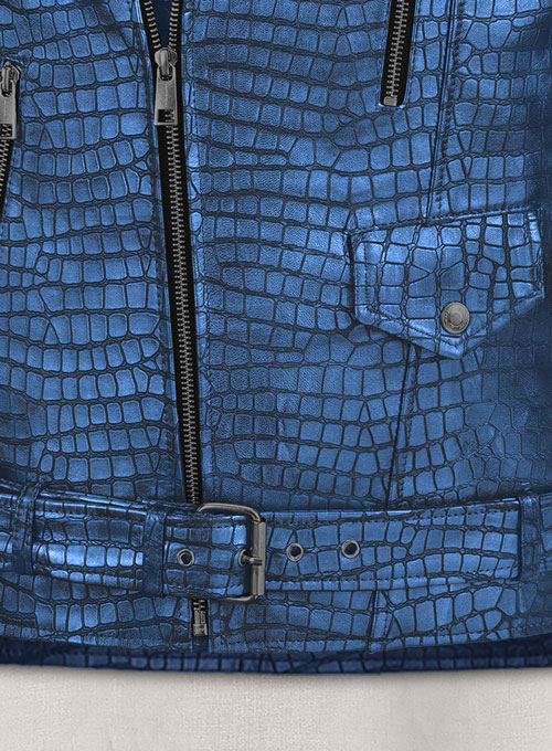 Phantom Croc Metallic Blue Leather Jacket