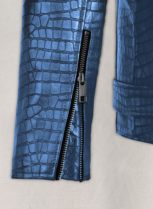 Phantom Croc Metallic Blue Leather Jacket