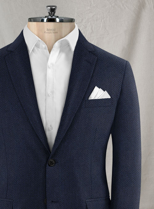 Reda Dark Blue Herringbone Tweed Jacket