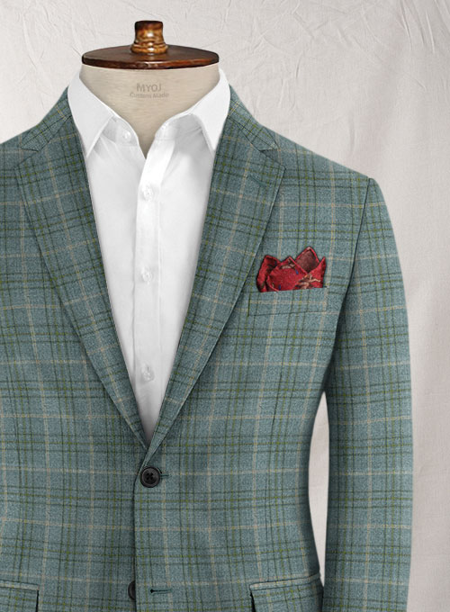 Reda Sage Green Checks Wool Jacket