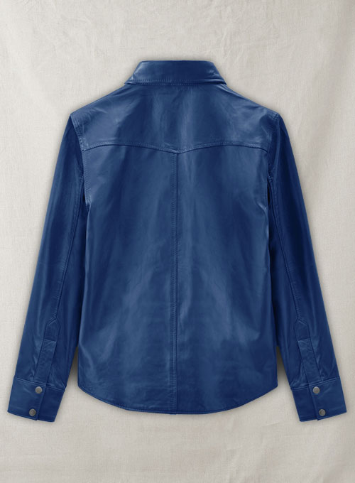 Rich Blue Leather Shirt Jacket - #1S
