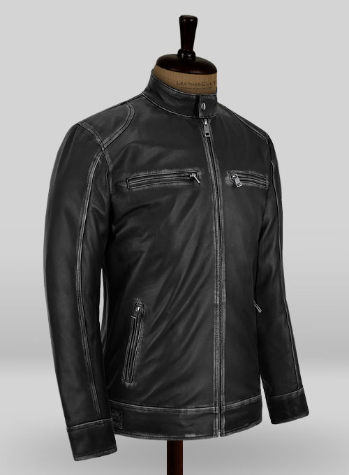 Rubbed Black Leather Jacket # 654