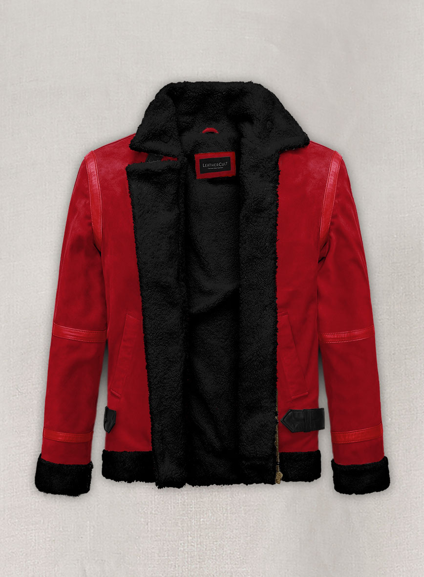 Lava Red Suede Ryan Reynolds Black Sherpa Leather Jacket