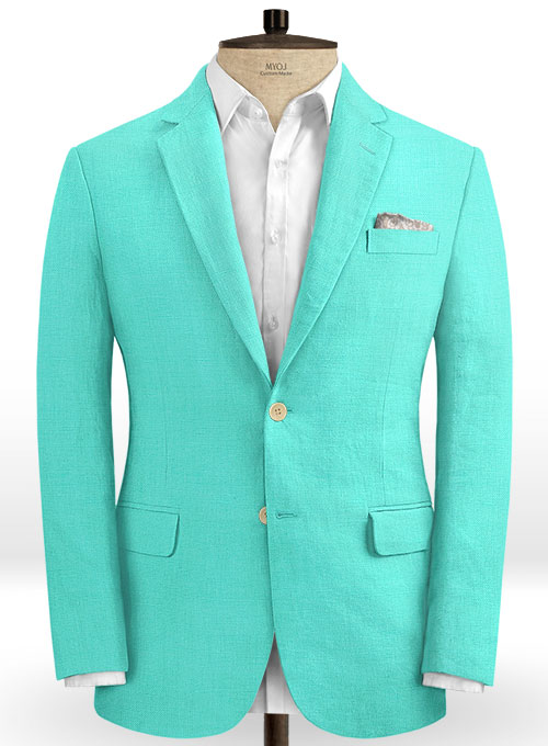 Safari Teal Blue Cotton Linen Jacket : Made To Measure Custom Jeans For ...