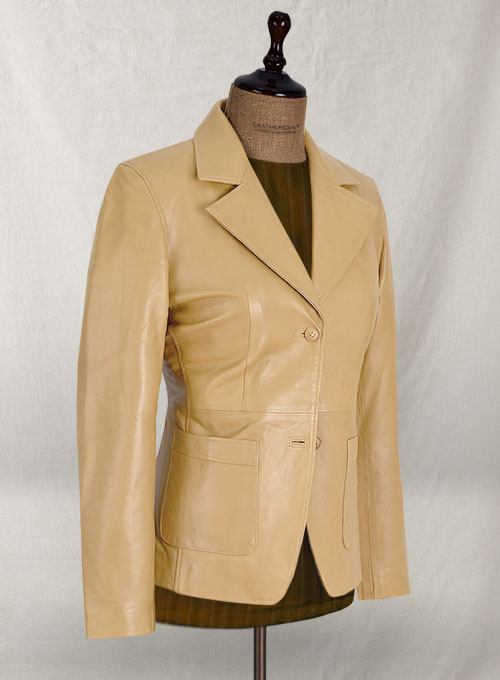 Soft Beige Jennifer Aniston Friends Season 5 Leather Blazer
