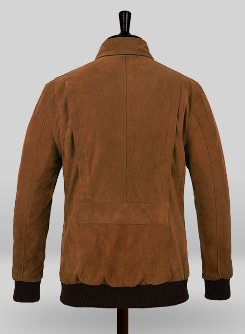 Soft Caramel Brown Suede Hunter Bomber Leather Jacket