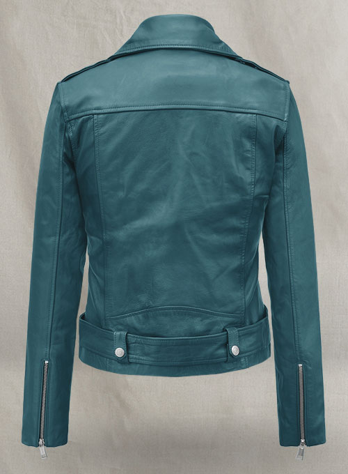 Prussian Blue Washed & Wax Jessica Alba Leather Jacket #2