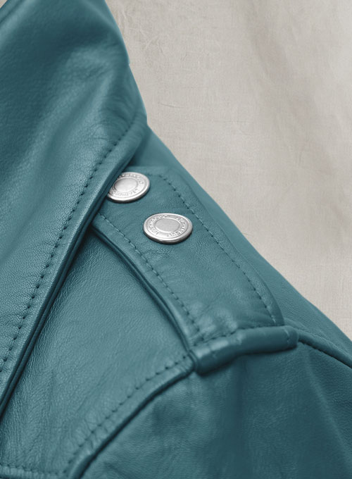 Prussian Blue Washed & Wax Jessica Alba Leather Jacket #2