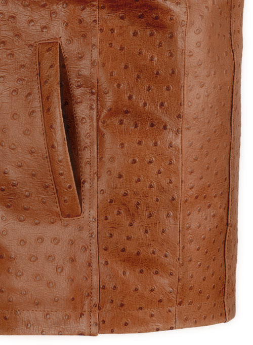 Tan Brown Ostrich Leather Hipster Jacket #2