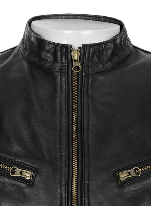 Thick Black Leather Jacket # 97