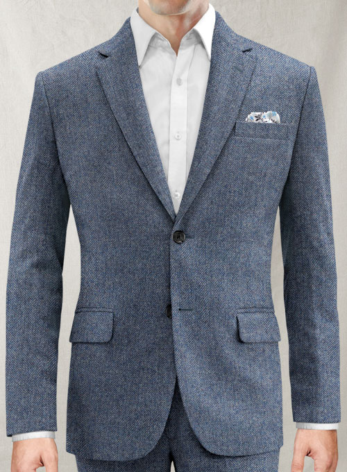 Vintage Herringbone Blue Tweed Jacket - Click Image to Close
