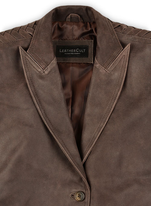Vintage Brown Grain Eva Mendes Ghost Rider Leather Blazer - Click Image to Close