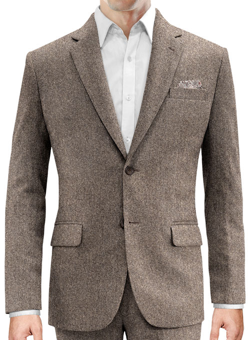 Vintage Dark Brown Herringbone Tweed Jacket - Click Image to Close